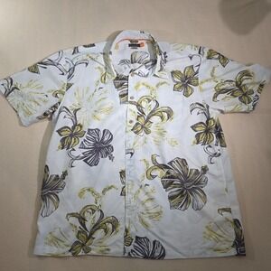 Quicksilver Hawaiian‎ 2XL Short Sleeve Shirt Hibiscus Button up camp vacation...